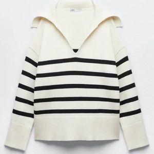 ZARA Stripped Knit Sweater - Cream